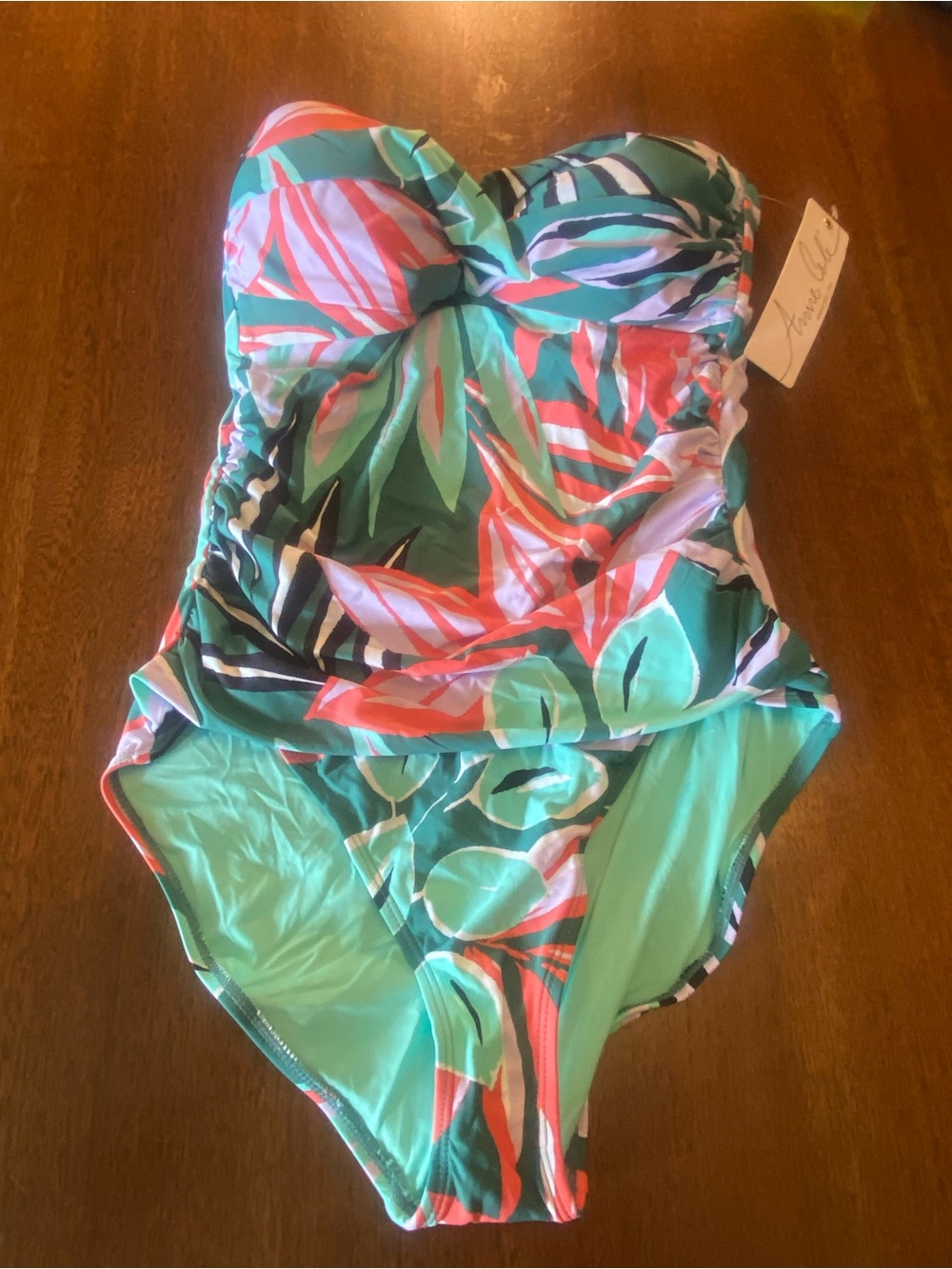 Anne Cole Strapless Bandeau One-Piece Swimsuit Tropical Floral Multi 10 New NWT